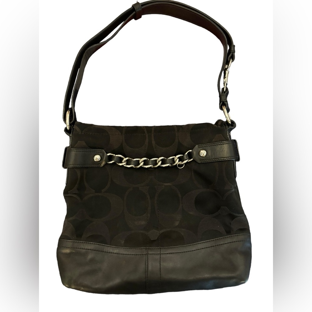 Coach Women’s Black Canvas/Leather Shoulder Crossbody Bag‎